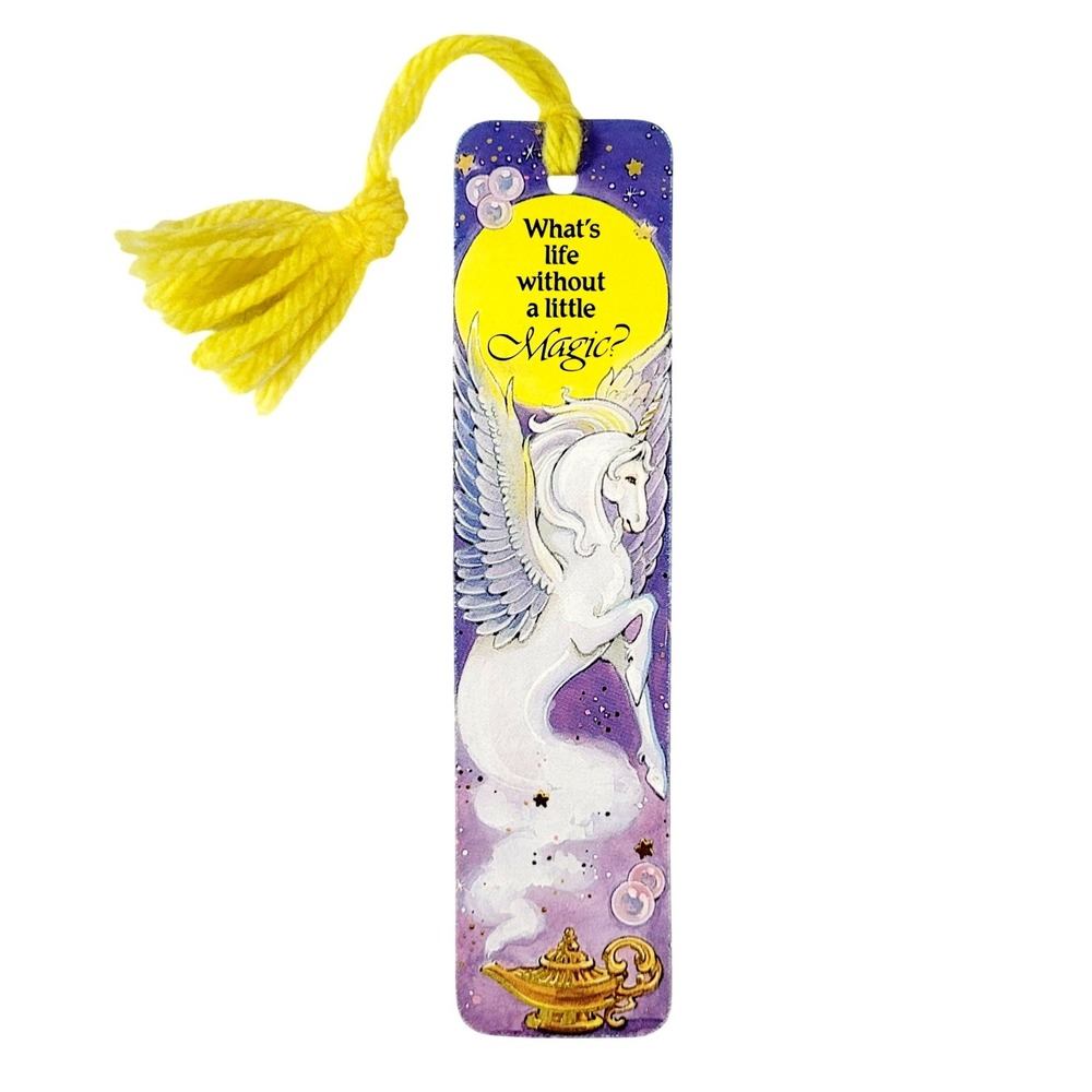 Vintage 80s Unicorn Bookmark gold genie lamp Sunshine Thoughts 1985 H-793